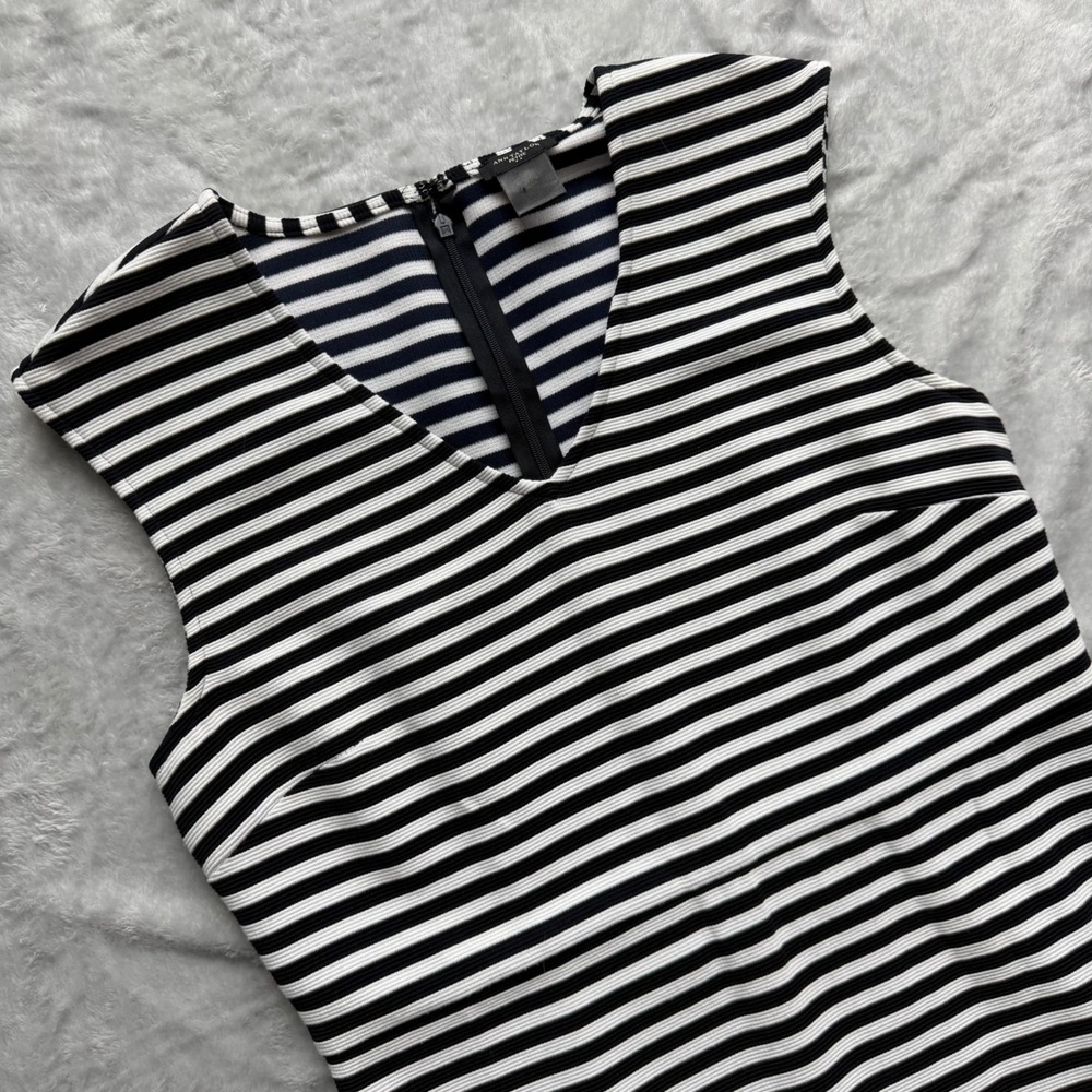 Ann Taylor Dress Women 10P Black Striped V-Neck Sheath Sleeveless Petite 70070